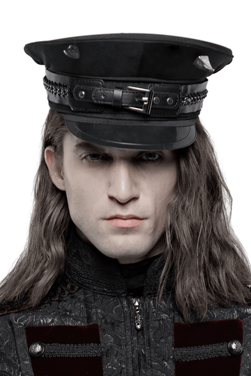 Punk Military Cap with Spikes and PU Leather Straps